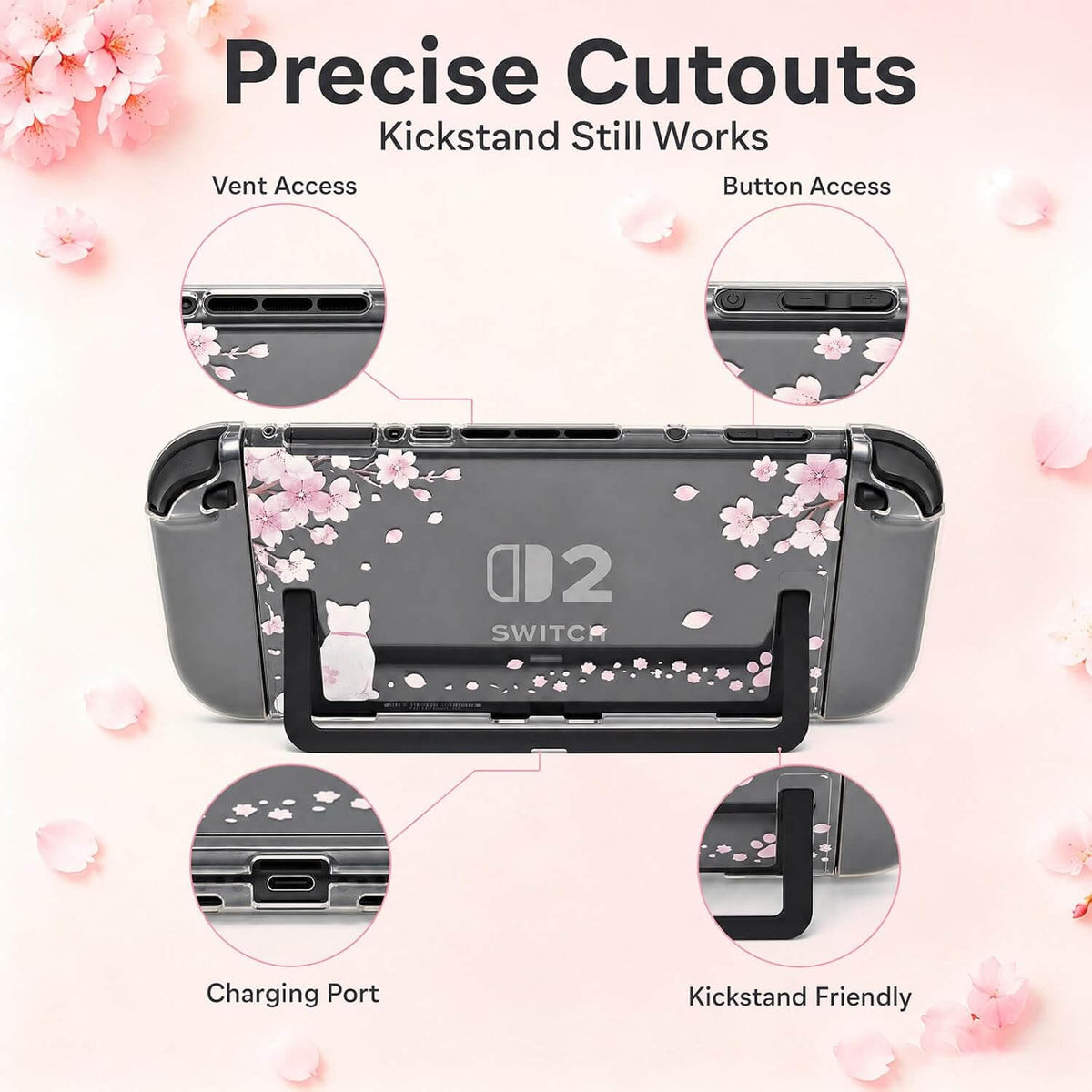 Switch 2 Case for Nintendo Switch 2, Protective Cherry Blossom Cover