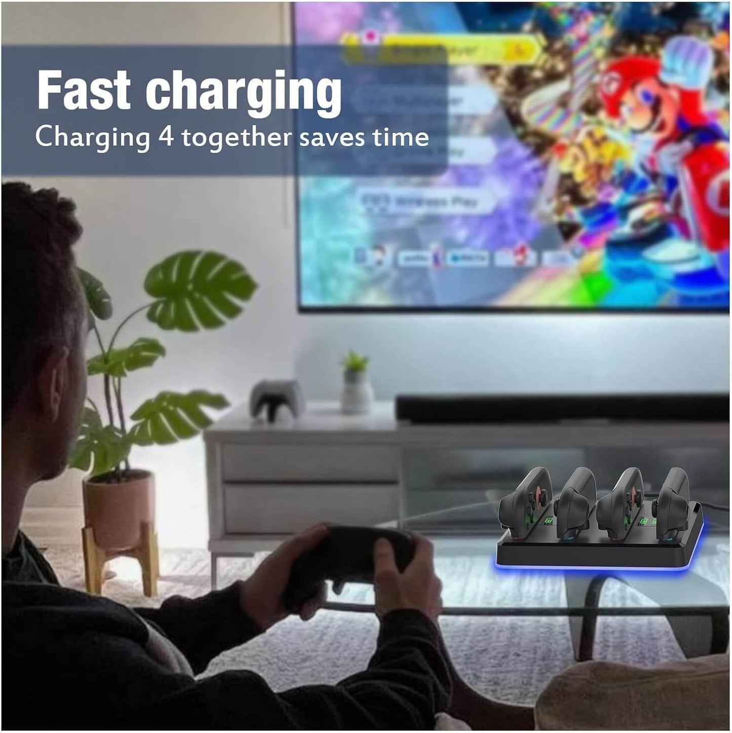 NANANINO Switch 2 Controller Charging Dock, 4-in-1 Magnetic Fast Charger for Joy-Con 2 Controllers with Wall Mount, Smart RGB Lighting, Compact Nintendo Switch 2 Controller Charger