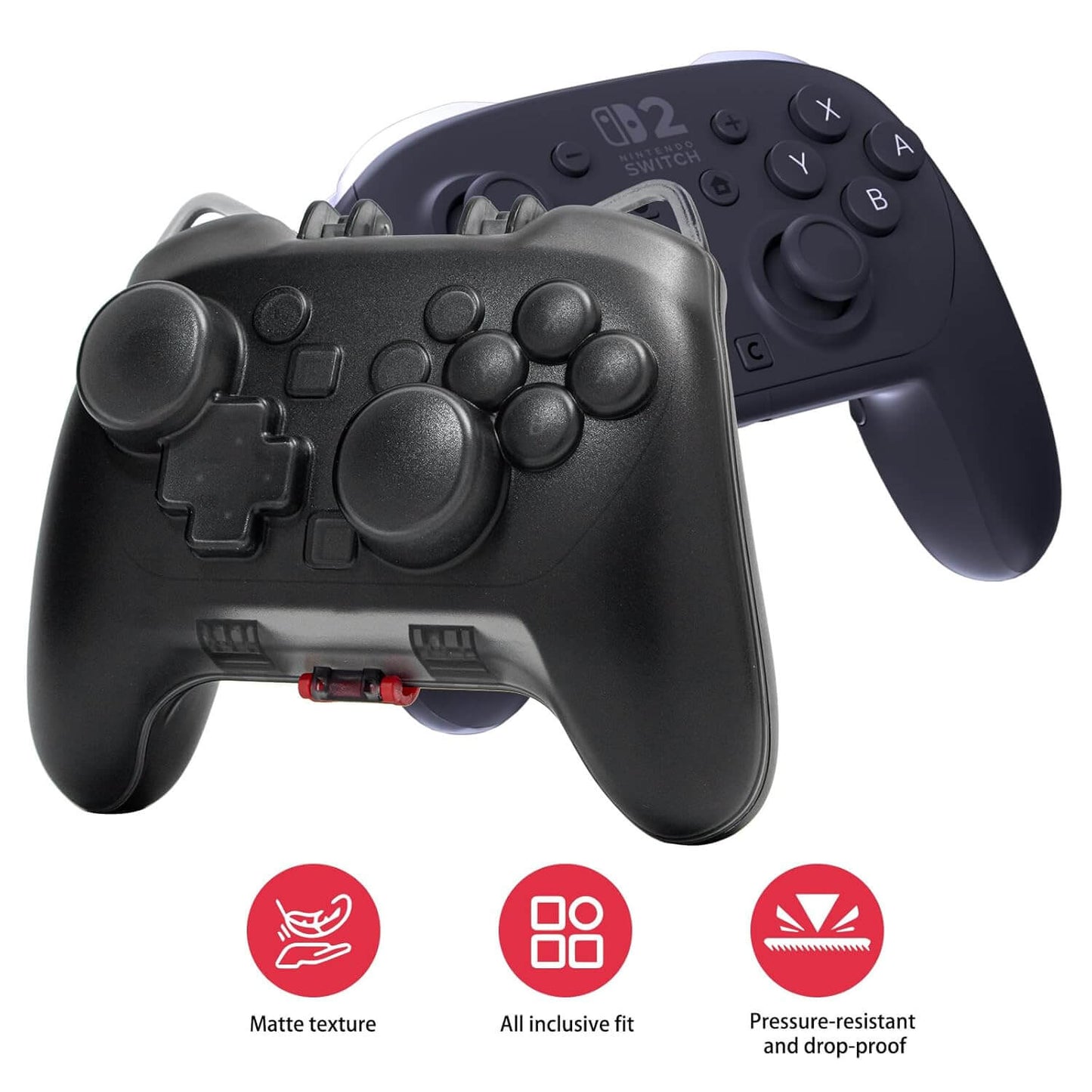 Switch 2 Pro Controller Case - Hard Protective Shell with Joystick Cap Space, Anti-Scratch Matte Cover, Includes Thumb Grips & Strap - Travel Storage for Switch 2 Accessories & Controllers