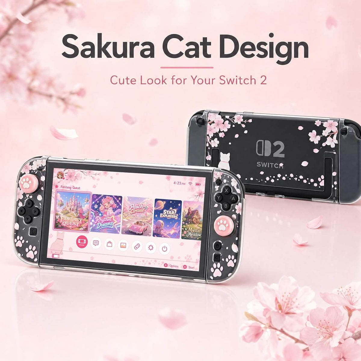 Switch 2 Case for Nintendo Switch 2, Protective Cherry Blossom Cover