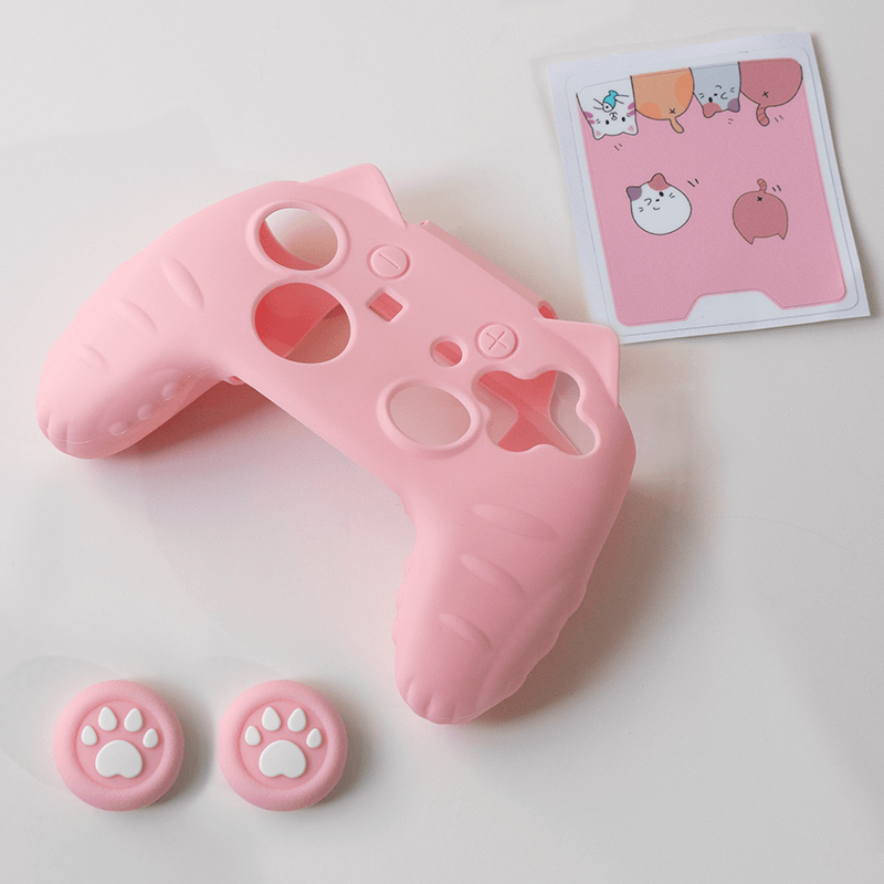 Cute Cat Paw Skin for Switch Pro Controller - Soft Silicone Protective Cover with Thumb Grip Caps and Stickers, Personalized Gaming Accessory for Kids & Cat Lovers - Pink