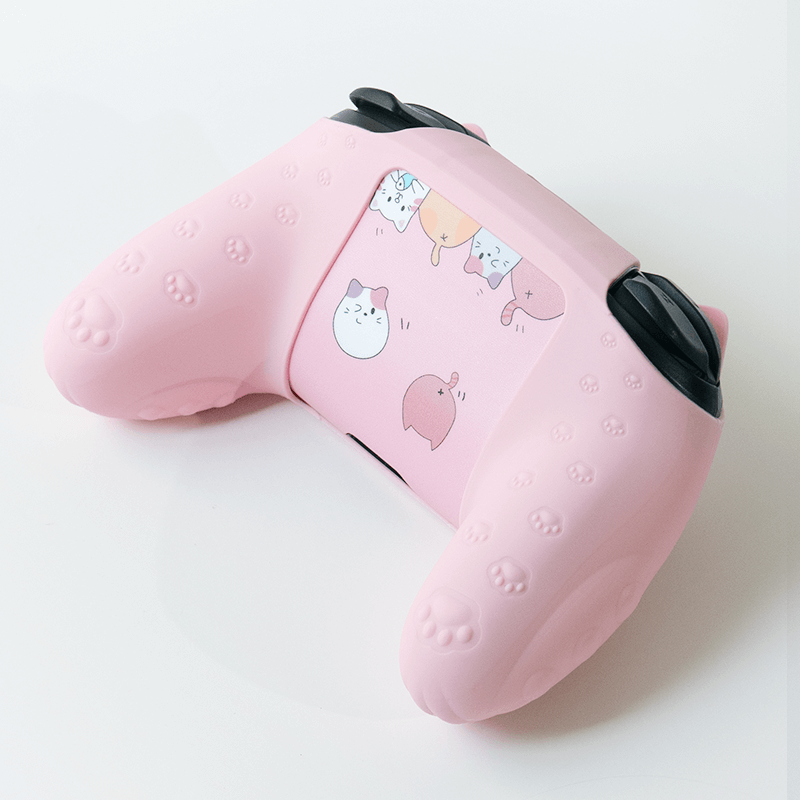 Cute Cat Paw Skin for Switch Pro Controller - Soft Silicone Protective Cover with Thumb Grip Caps and Stickers, Personalized Gaming Accessory for Kids & Cat Lovers - Pink